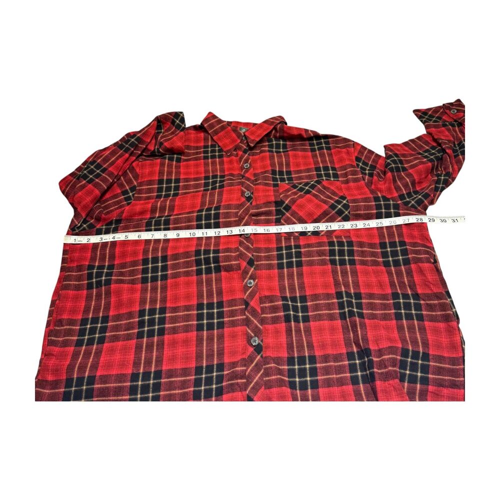 Wild Fable Shacket Women 2XL Red Black Plaid Cotton Pleated Long Sleeve Collared - Picture 4 of 7